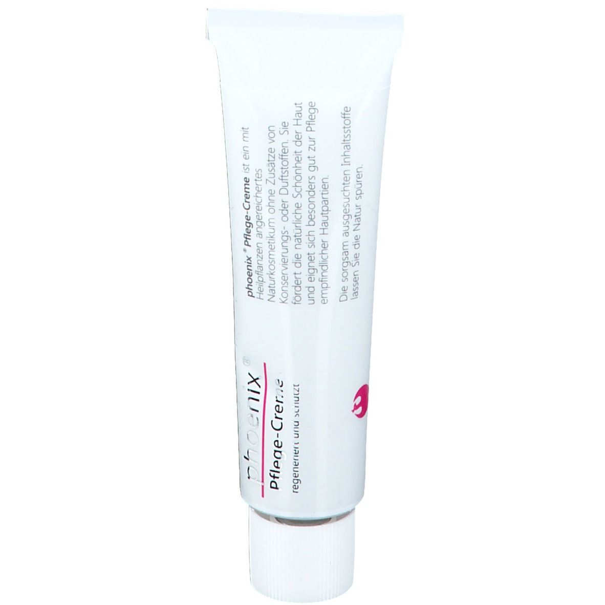 Weiße Tube mit rotem Logo und Schriftzug 'Phönix Pflege-Creme'.