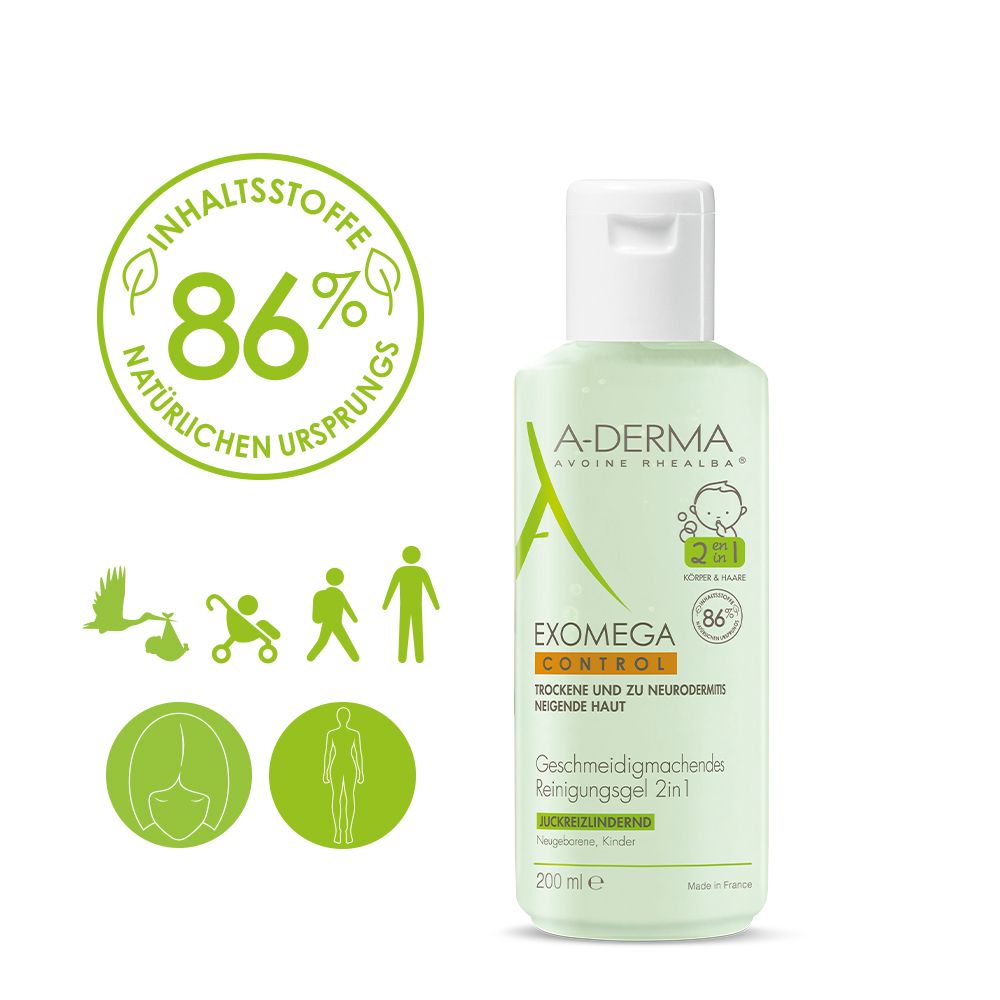A-DERMA EXOMEGA CONTROL Gel lavant émollient corps et cheveux, 2 en 1