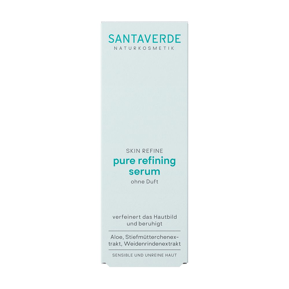 Emballage du SANTAVERDE pure refining serum avec informations sur le produit.
