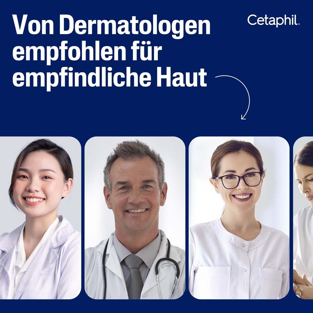 Ärzte und medizinisches Personal. Text: Von Dermatologen empfohlen für empfindliche Haut.
