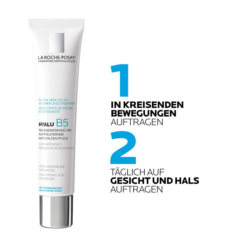 Tube blanc avec texte bleu. Utilisation : Appliquer en mouvements circulaires. Appliquer quotidiennement sur le visage et le cou.