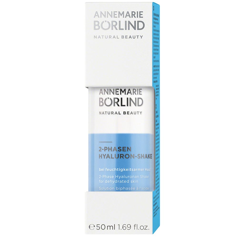 ANNEMARIE BÖRLIND 2-Phasen Hyaluron-Shake in Verpackung. Weißer Karton mit blauen Akzenten.