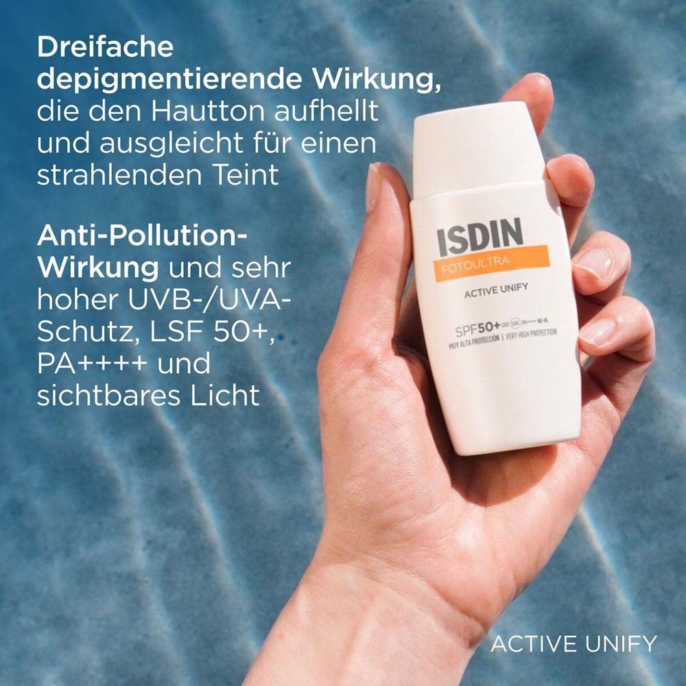 ISDIN Fotoultra Active unify Fusion Fluid LSF 50+ Sonnencreme bei Pigmentflecken