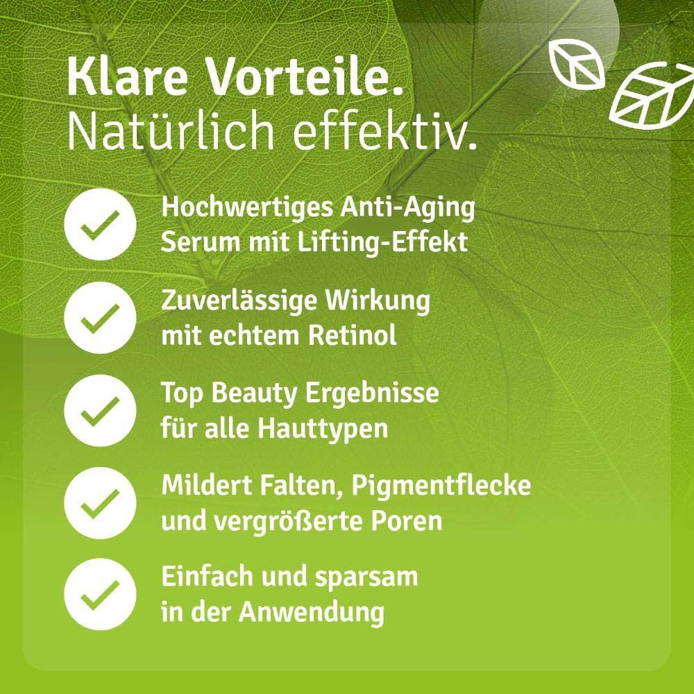 Fond vert avec texte. Avantages : anti-âge, effet fiable, résultats pour tous types de peau.