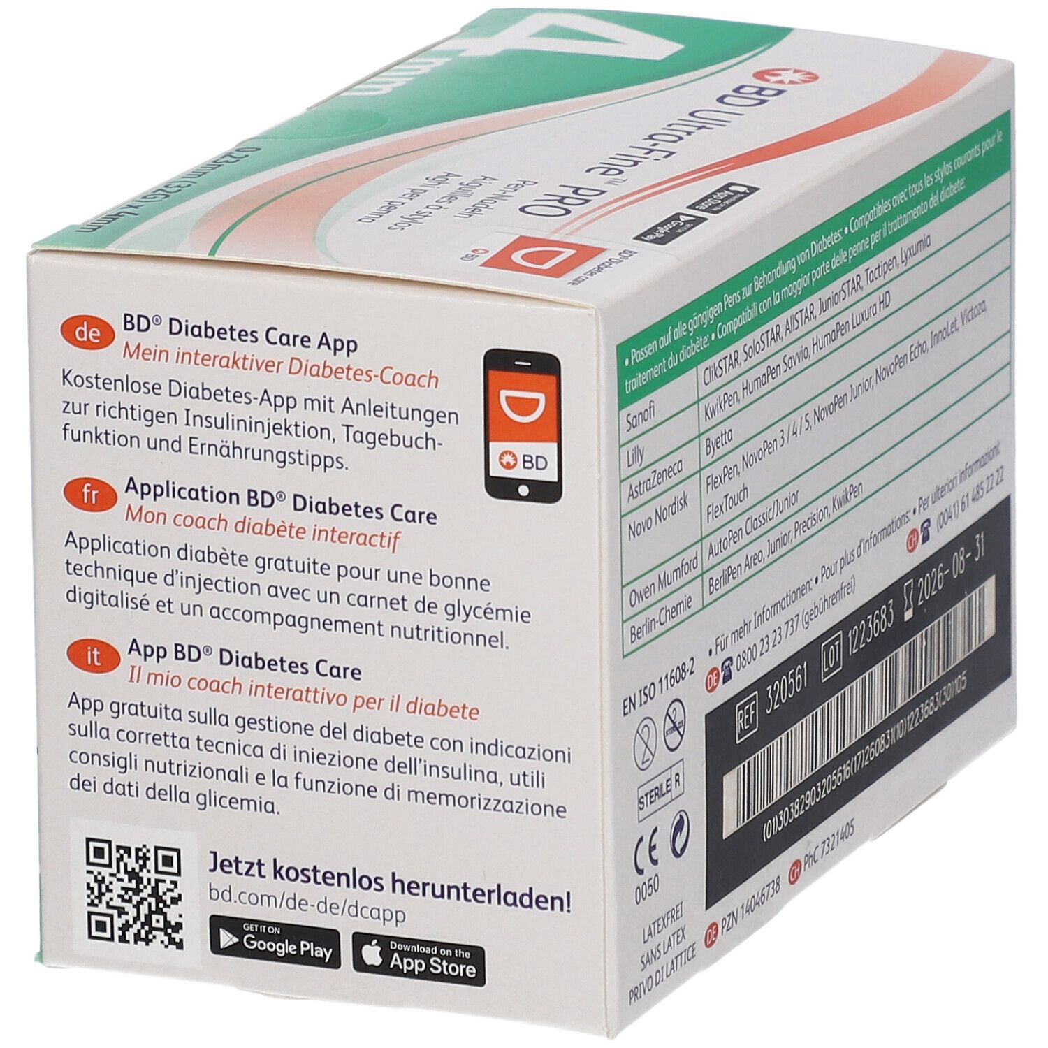 Boîte d'aiguilles pour stylos BD Ultra-Fine™ PRO. Inscription : 4 mm, 0,23 mm (32G) x 4 mm. 105 unités.