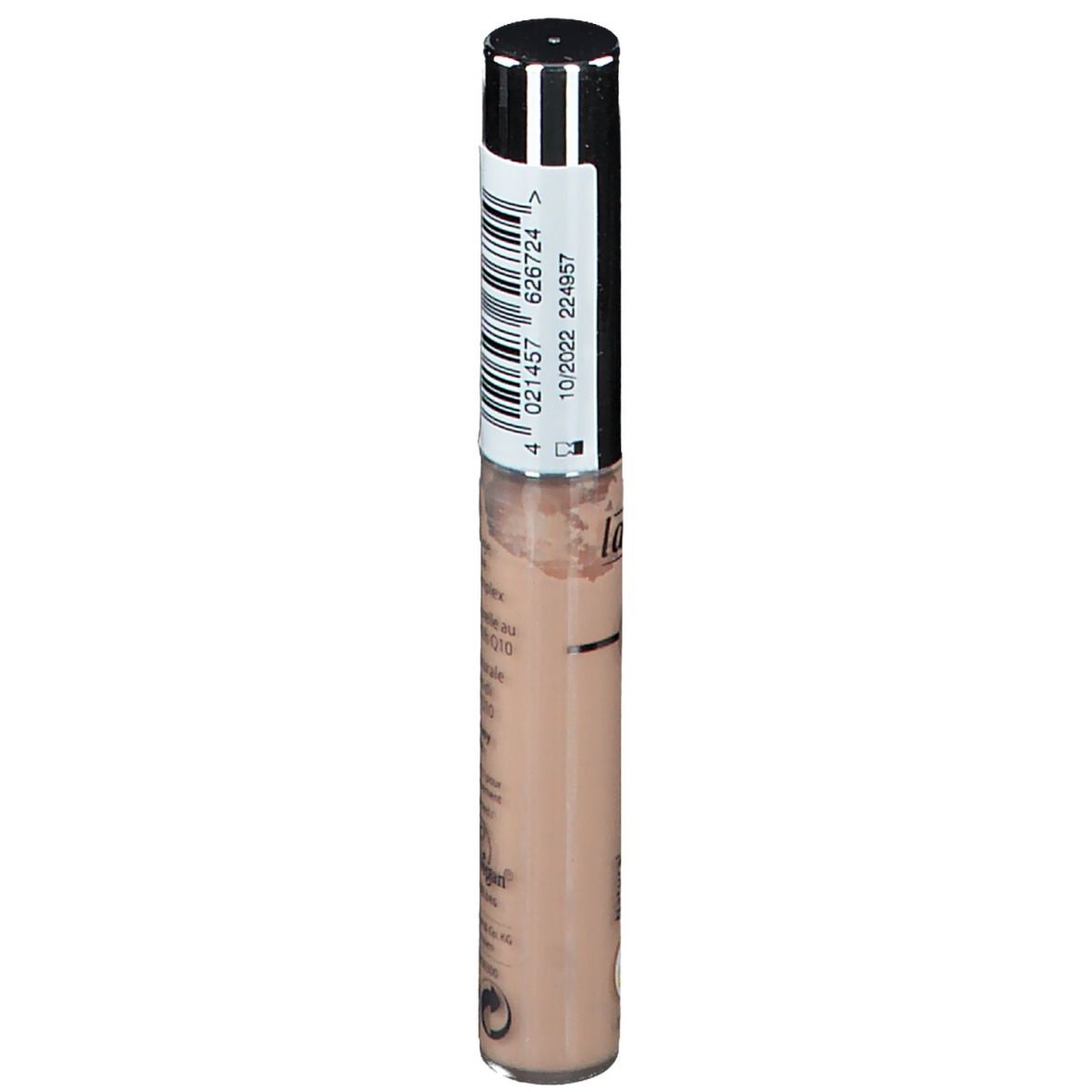Concealer-Stift, ivory 01. Rückseite mit Barcode und Text. Haltbarkeitsdatum: 10/2022.