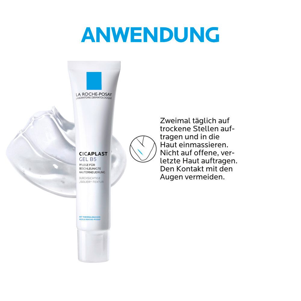 Tube CICAPLAST GEL B5. Application: Appliquer deux fois par jour sur les zones sèches et masser.