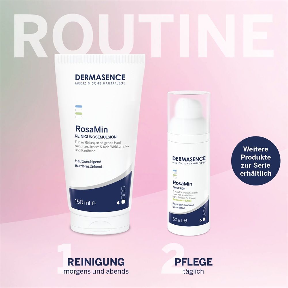 DERMASENCE RosaMin Reinigungsemulsion (150ml) und Emulsion (50ml).