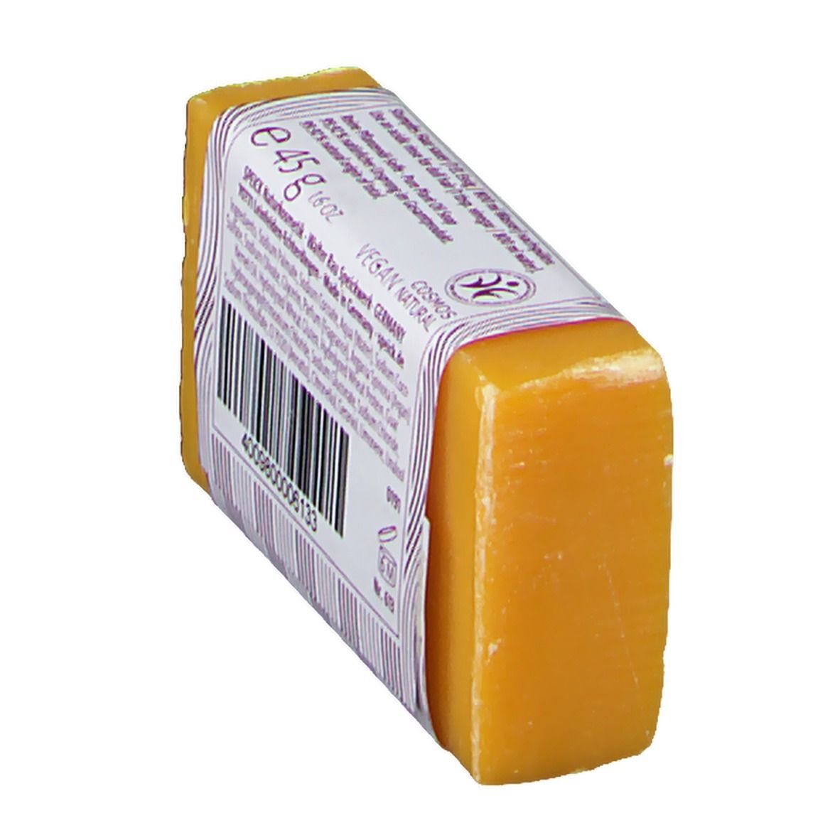 Savon pour cheveux Speick à l'huile végétale, 45g, de côté montrant le dos.