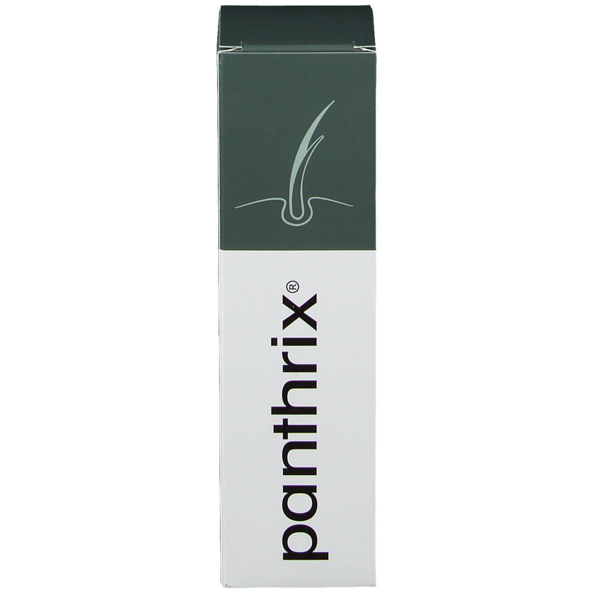 Weiße Verpackung mit dunkelgrünem Streifen und Haarsymbol. "panthrix" Schriftzug.