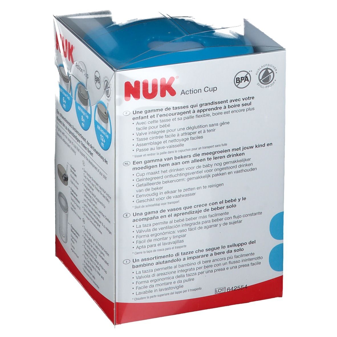 Rückseite der Verpackung. Text in Deutsch, Englisch, Französisch, Italienisch, Niederländisch. Produktabbildungen.
