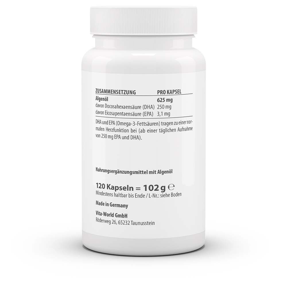 Dos de la bouteille blanche. Informations sur les ingrédients, le dosage et le fabricant. 120 gélules.