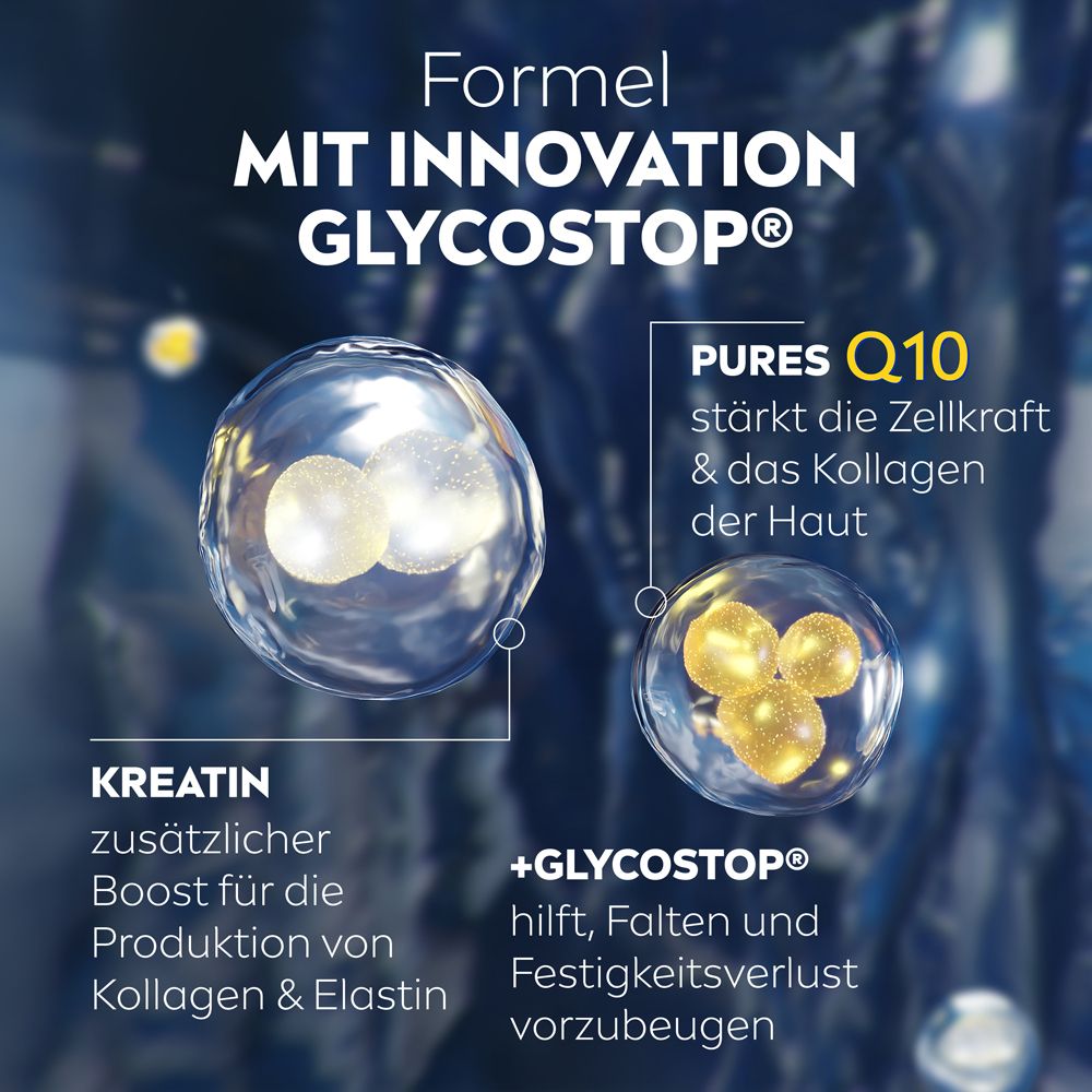 Représentation cellulaire de la formule NIVEA Q10 Power avec Pures Q10, Glycostop et Créatine.