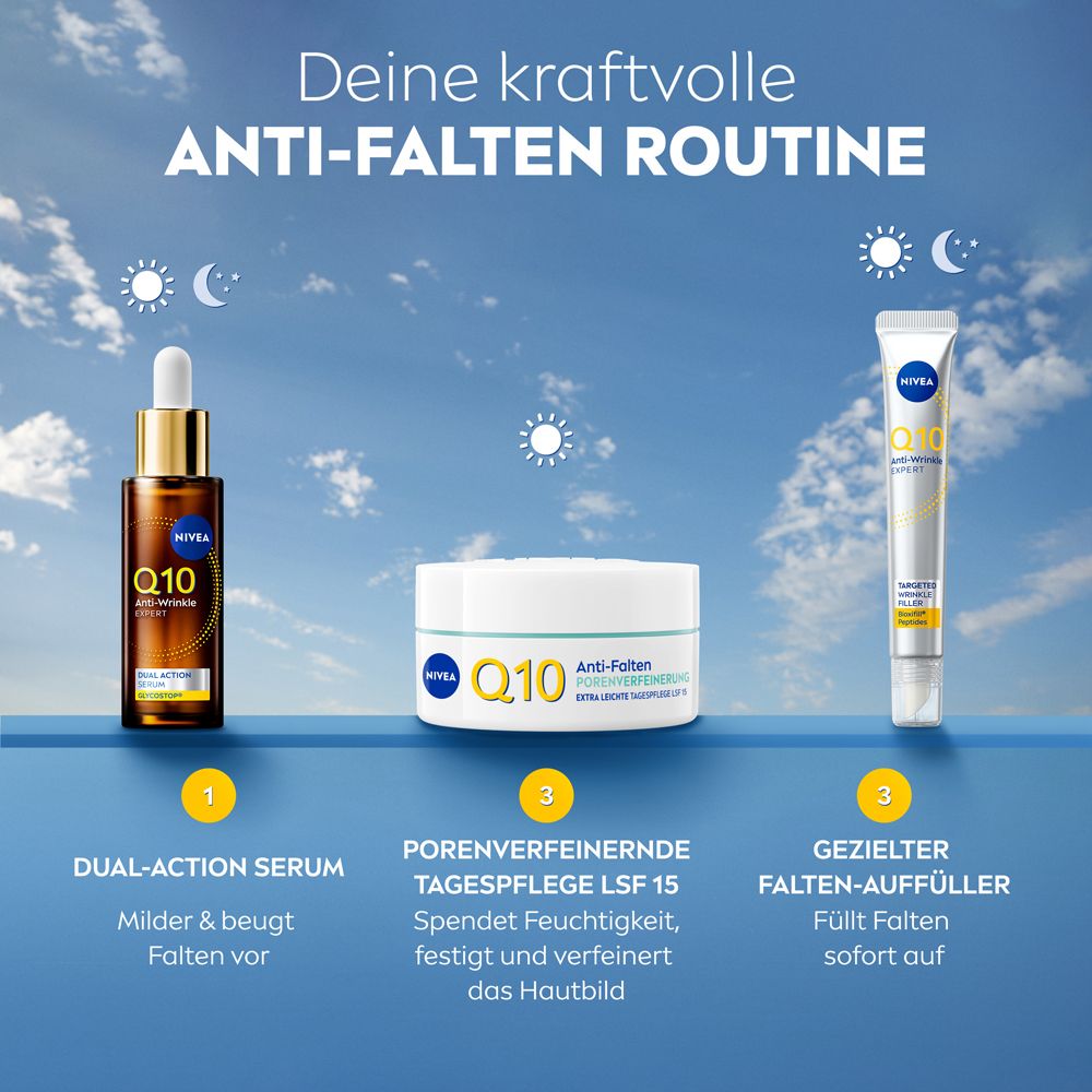NIVEA Q10 Anti-rides Affinant les pores Soin de jour LSF 15, vue latérale du pot.
