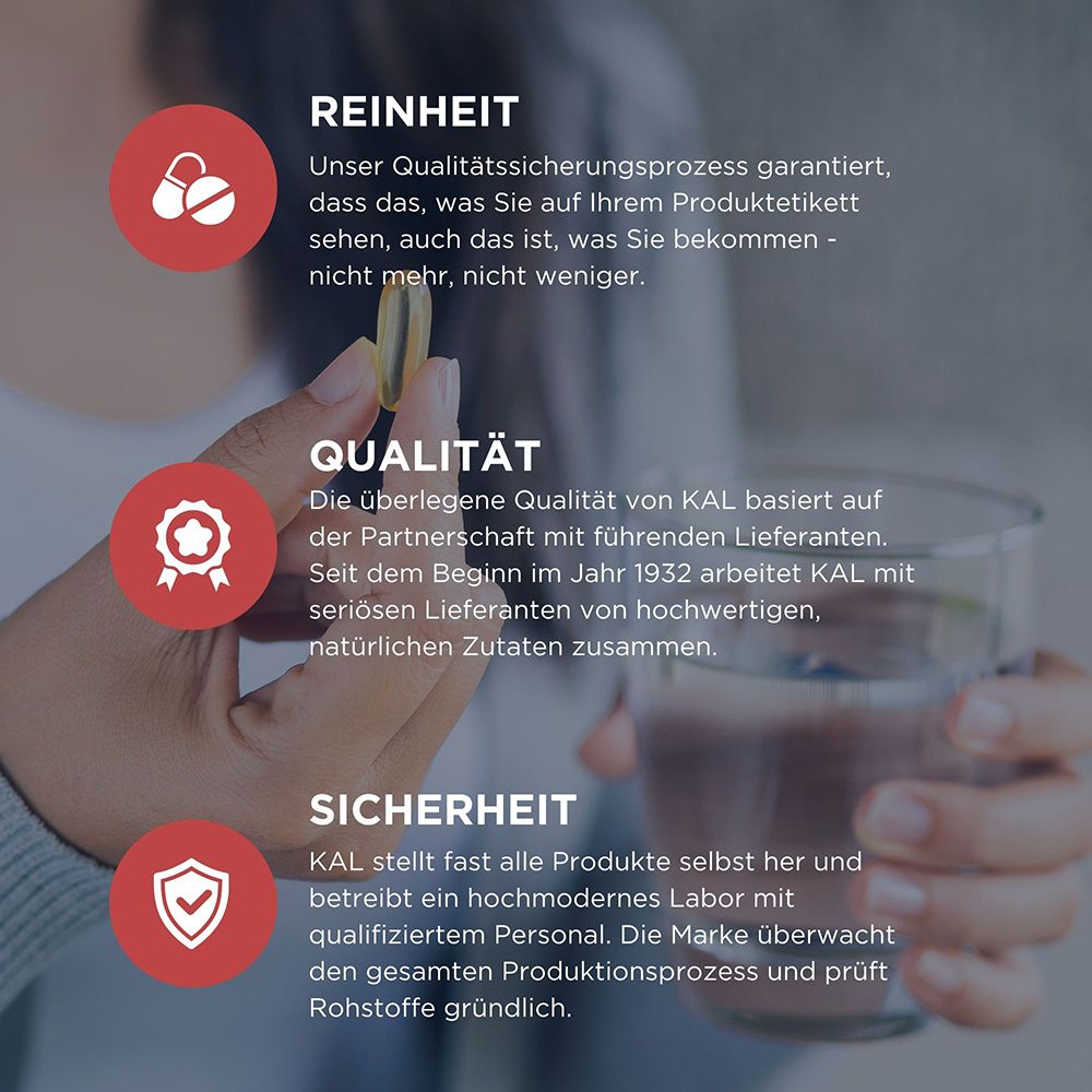 KAL B12 Methylcobalamin : Pureté, qualité et sécurité grâce à la production et au laboratoire internes.
