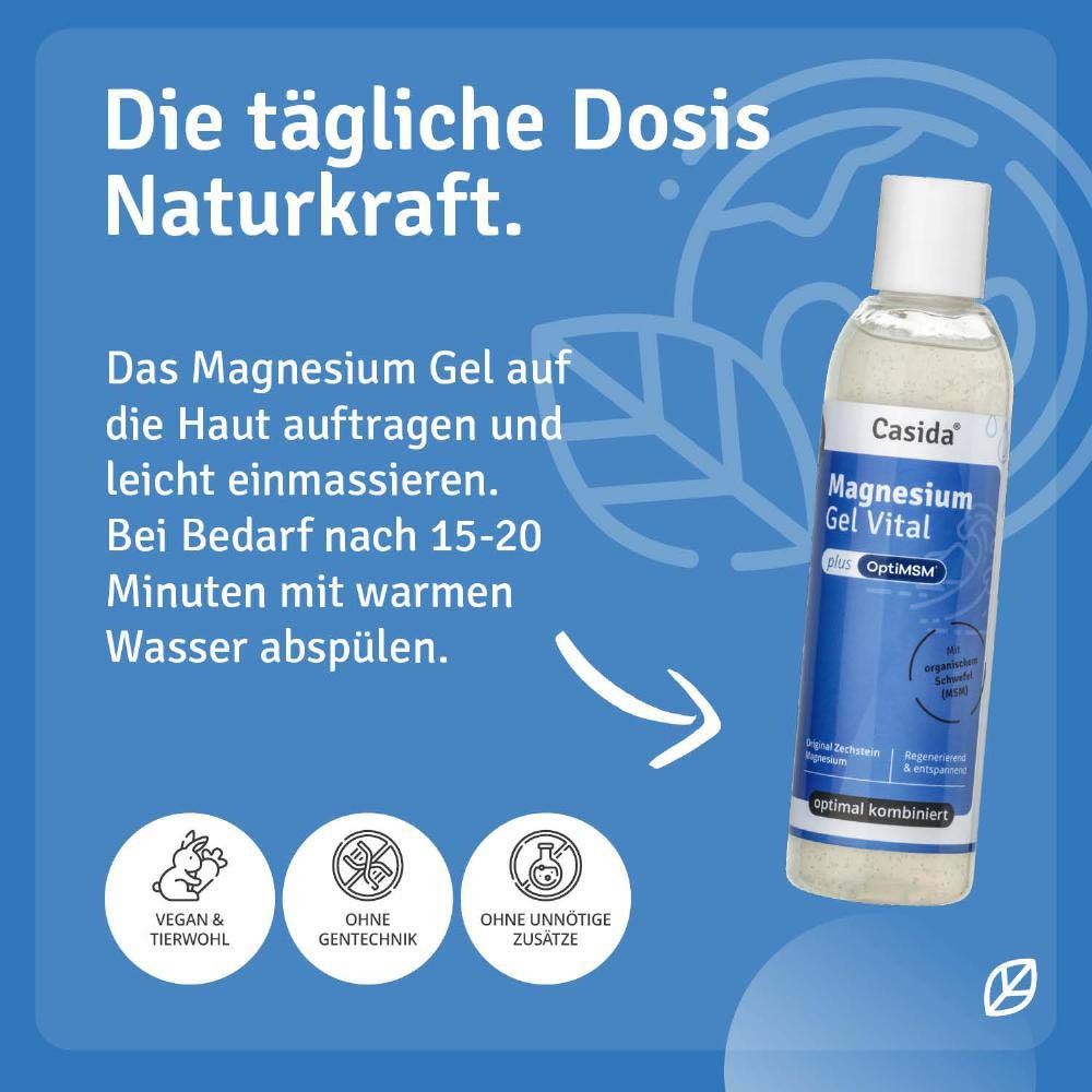 Produktflasche auf blauem Hintergrund. Text: Vegan & tierwohl, Ohne Gentechnik, Ohne unnötige Zusätze. Anwendungshinweis.