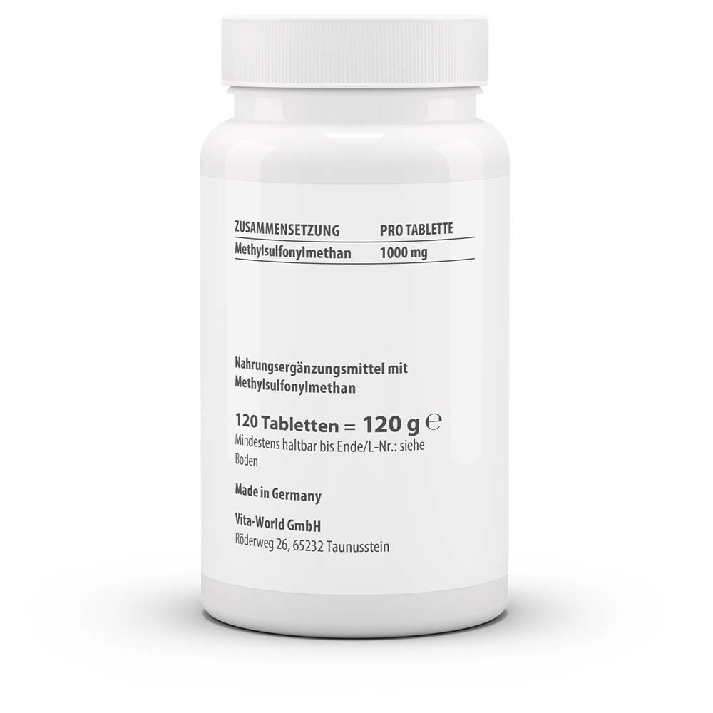 Dos de la bouteille blanche. Informations sur les ingrédients, le dosage et le fabricant. 120 comprimés = 120 g.