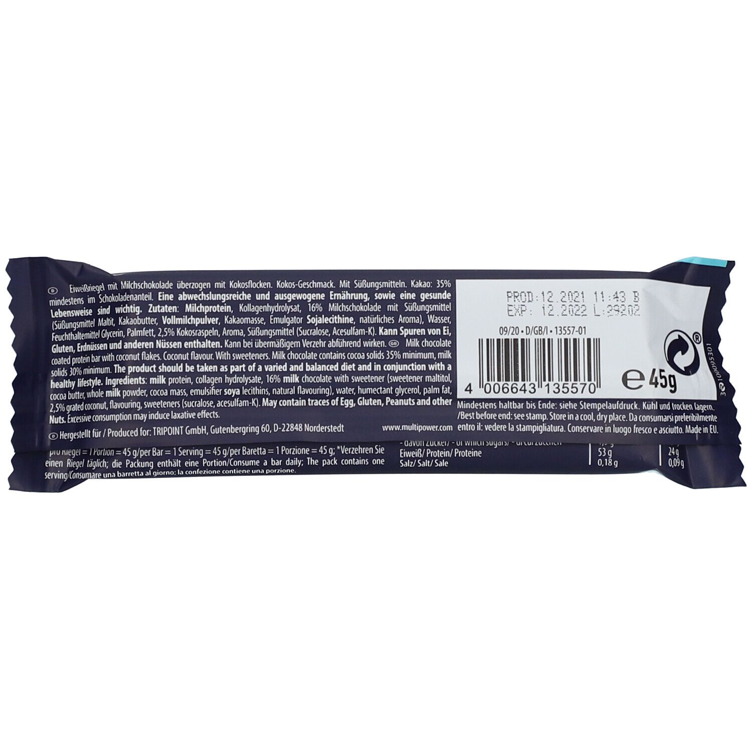 Multipower 53 % Protein Bar Coconut