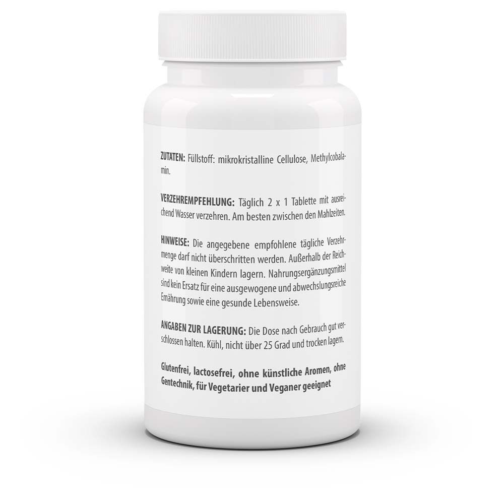 Rückseite der weißen Flasche. Angaben zu Zutaten, Verzehrempfehlung, Hinweise und Lagerung.