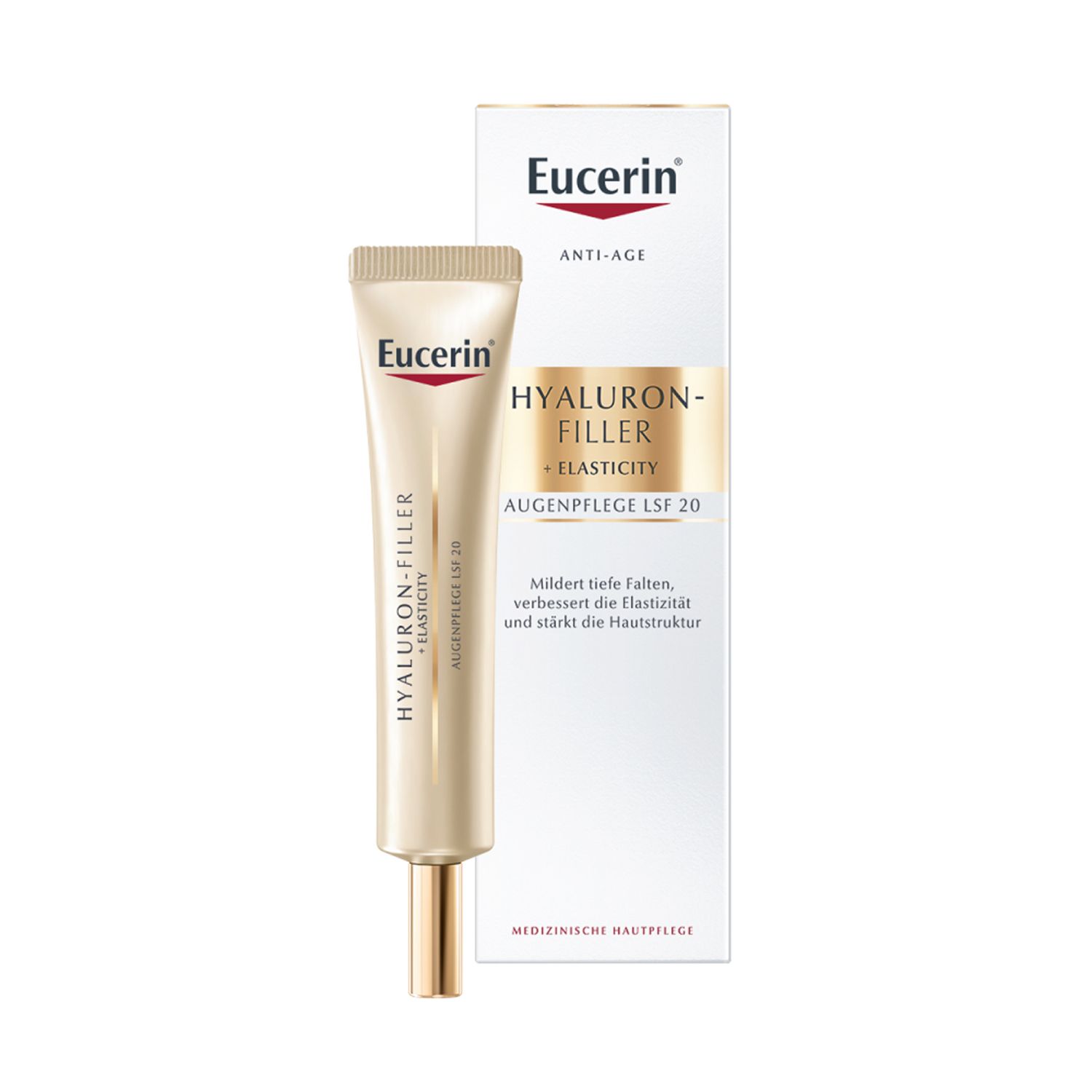 Eucerin HYALURON-FILLER + ELASTICITY Augenpflege LSF 20 – Gesichtspflege gegen Augenfalten – Augencreme für mehr Elastizität