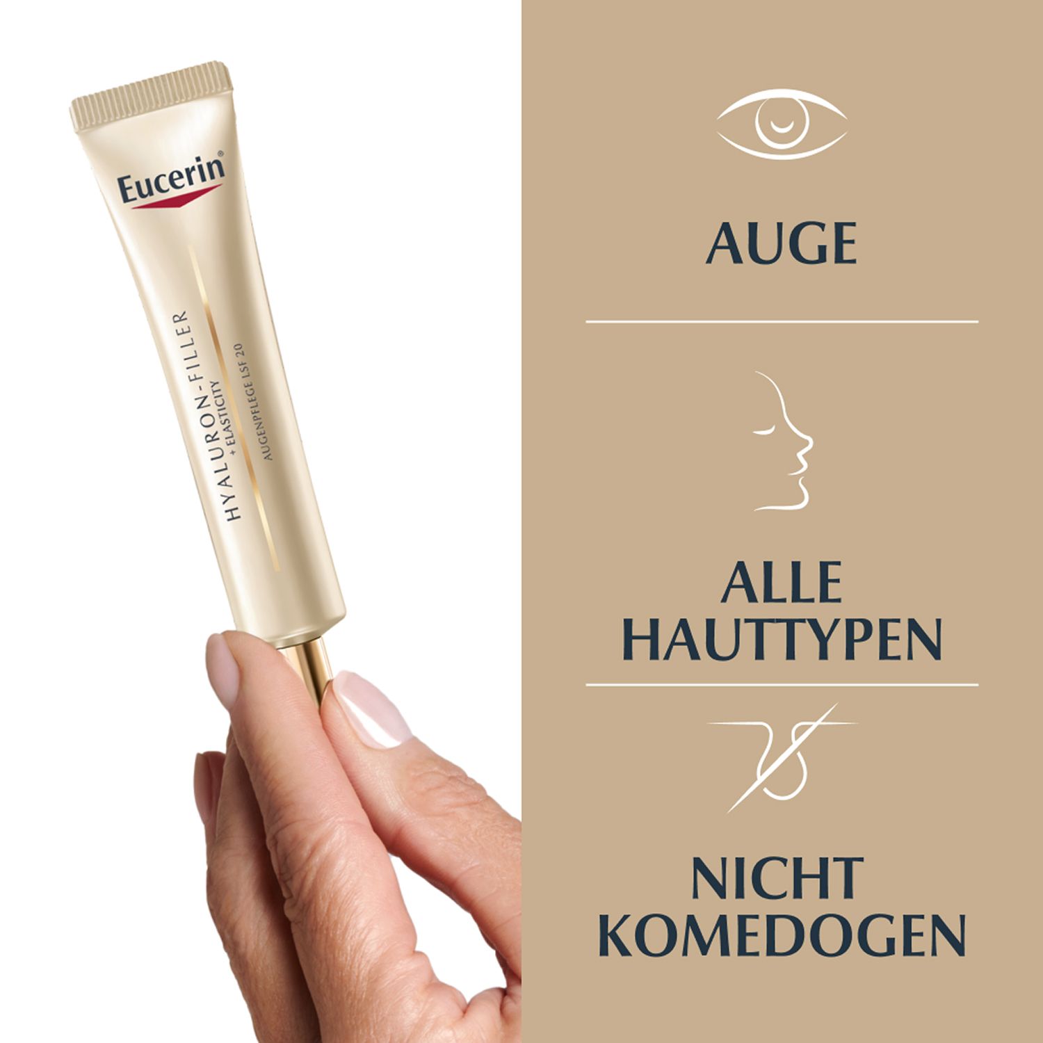 Eucerin HYALURON-FILLER + ELASTICITY Augenpflege LSF 20 – Gesichtspflege gegen Augenfalten – Augencreme für mehr Elastizität