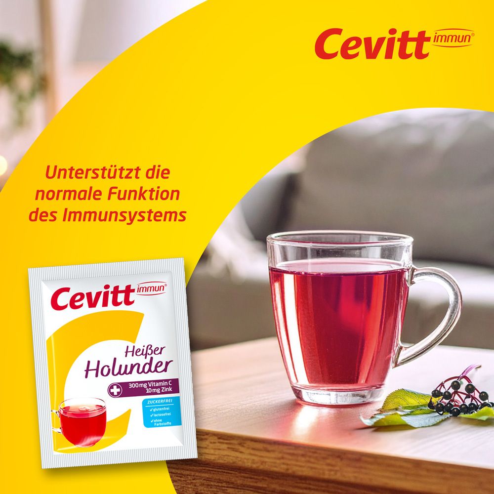 Cevitt immun® Heißer Holunder zuckerfrei. Einzelbeutel und Glas. Unterstützt Immunsystem.