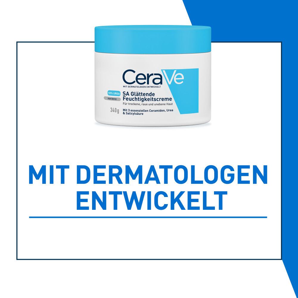 CeraVe SA Crème Hydratante Lissante. Texte : Développé avec des dermatologues.