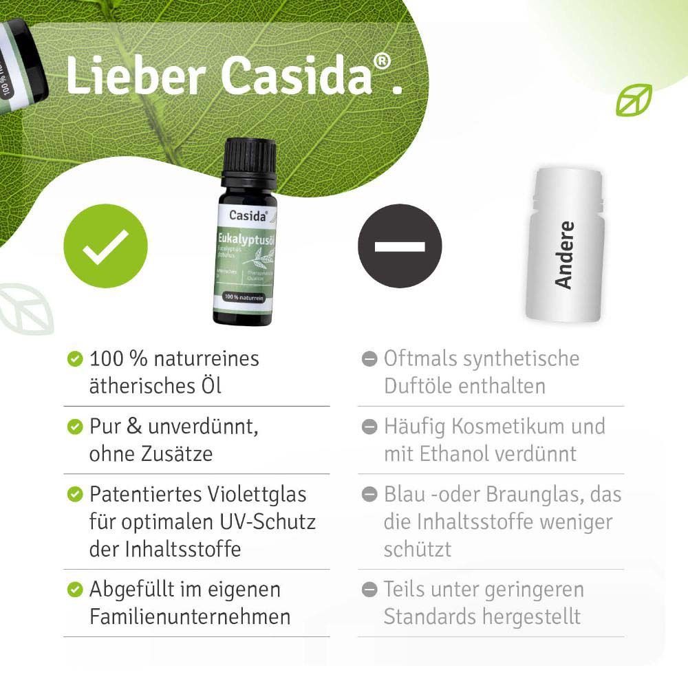 Infographie avec avantages. Huile essentielle 100% pure. Pure & non diluée. Verre violet pour protection UV.