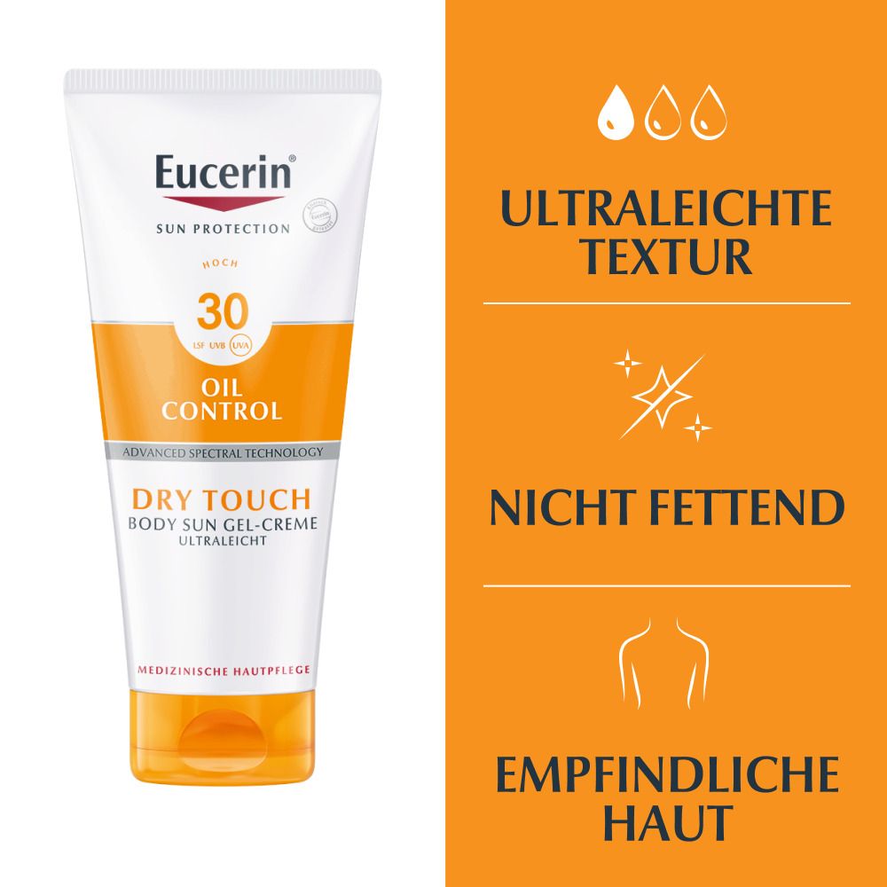 Eucerin® Oil Control Body Sun Dry Touch Gel-Creme LSF 30 – hoher Sonnenschutz mit ultra leichter Textur, Anti-Sand Effekt und Anti-Glanz Effekt