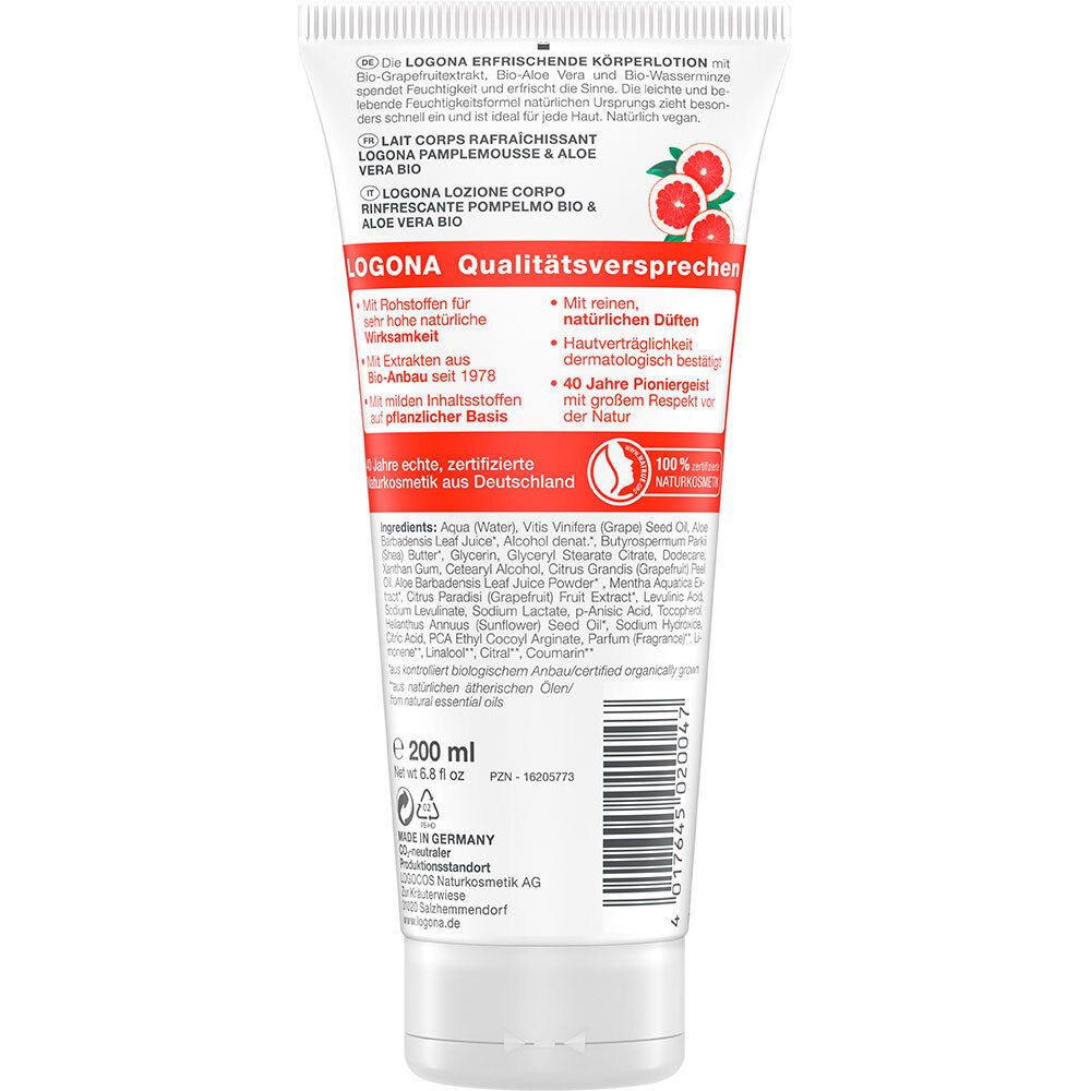 LOGONA erfrischende Körperlotion Bio-Grapefruit & Bio-Aloe Vera
