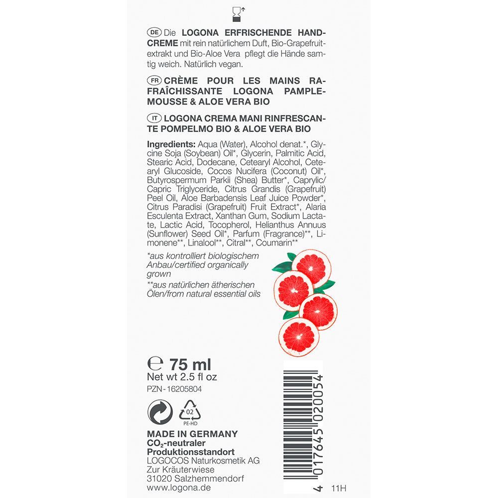 LOGONA erfrischende Handcreme Bio-Grapefruit & Bio-Aloe Vera