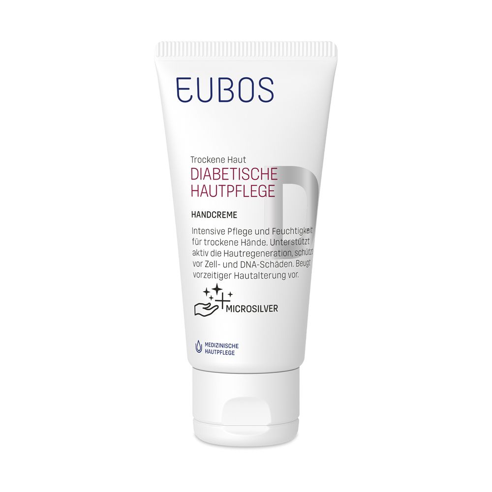 EUBOS Handcreme für diabetische Haut. Tube. Enthält Microsilver. Für trockene Haut.