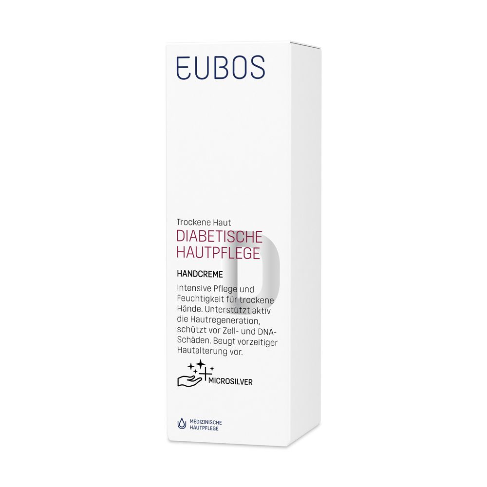 EUBOS Handcreme für diabetische Haut. Verpackung. Für trockene Haut.
