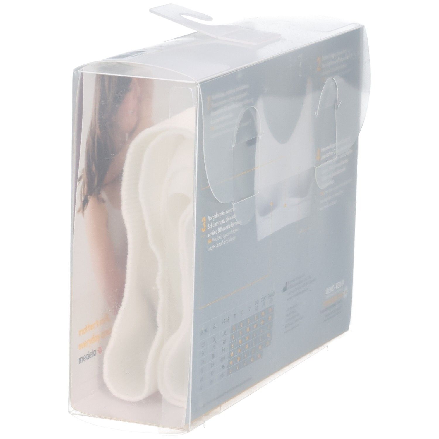 Vue latérale de l'emballage du soutien-gorge Medela, taille S, montrant le produit.