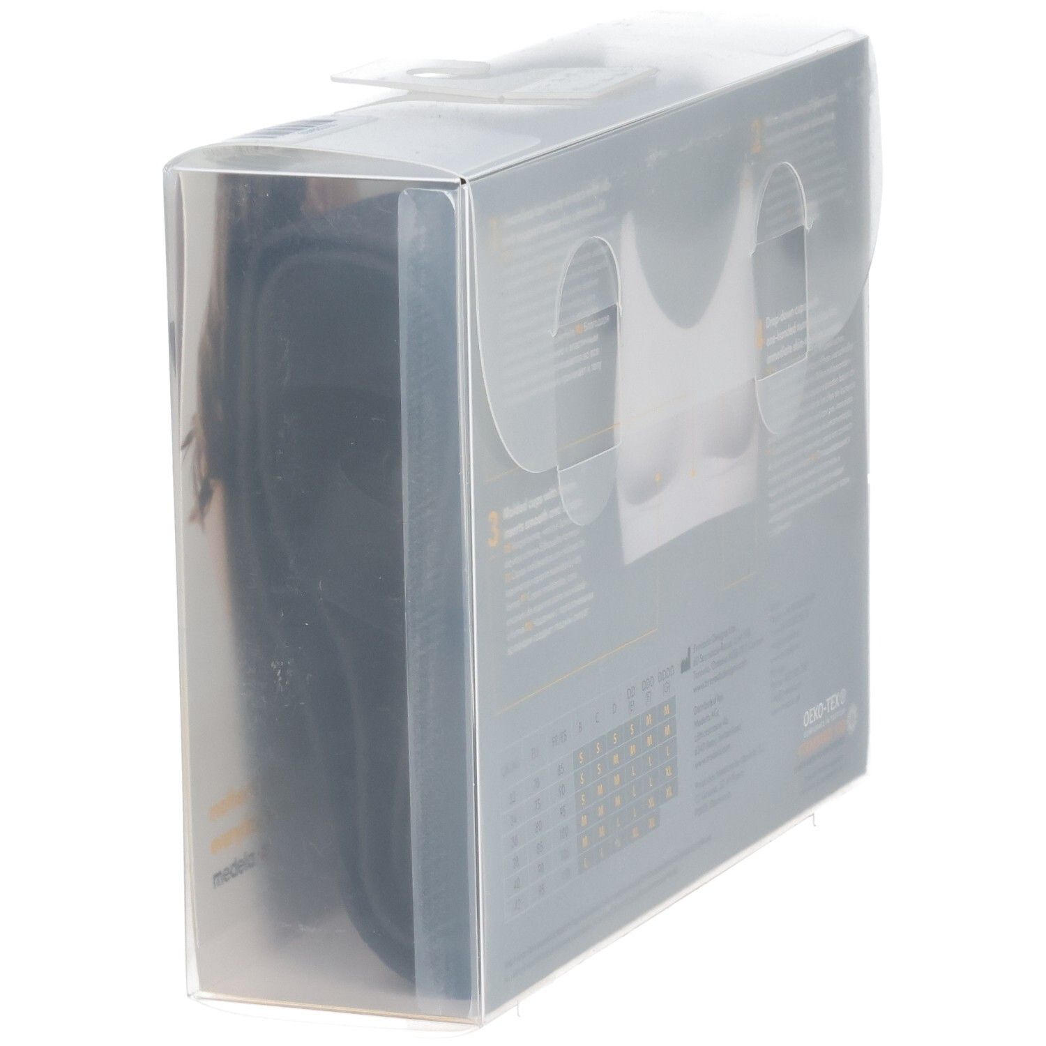 Schwarzer BH in transparenter Kunststoffverpackung mit Produktinformationen.