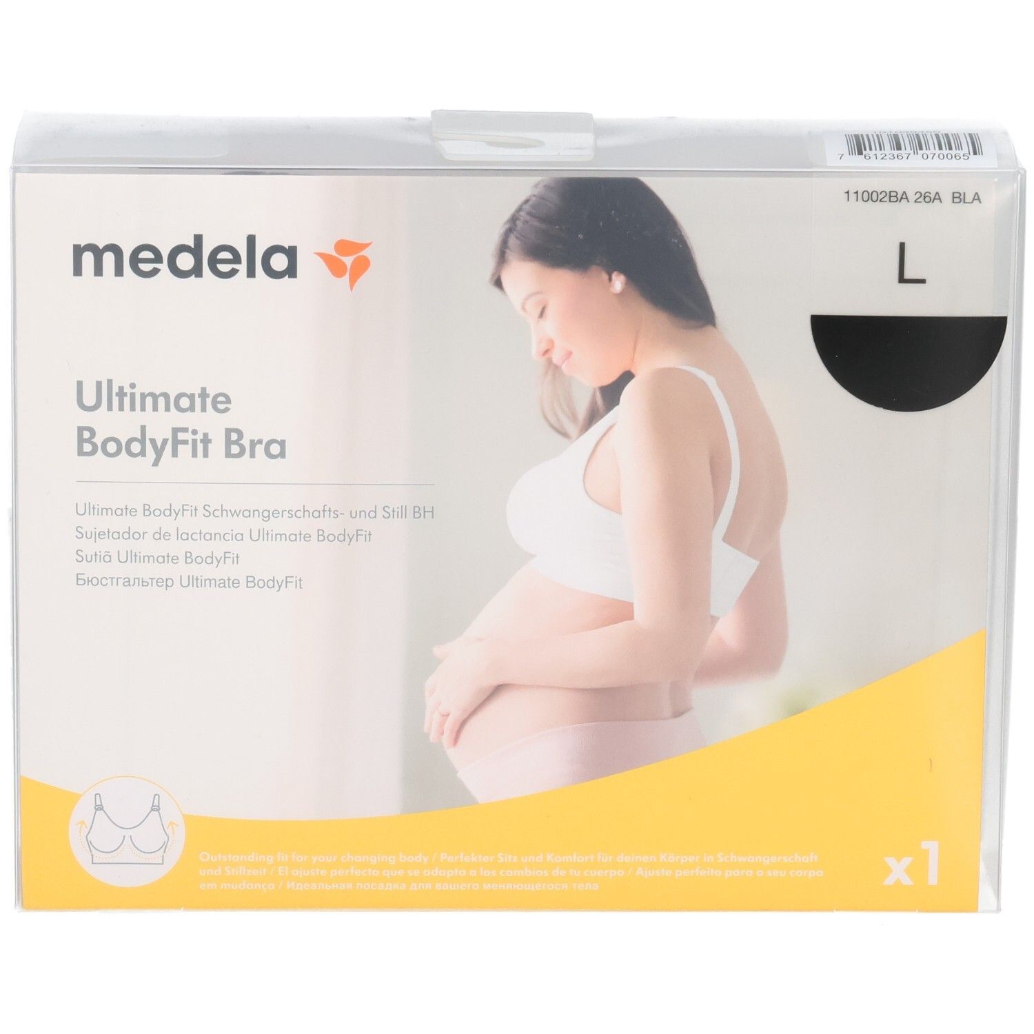 Medela Ultimate BodyFit Bra Verpackung, Größe L, weiß.