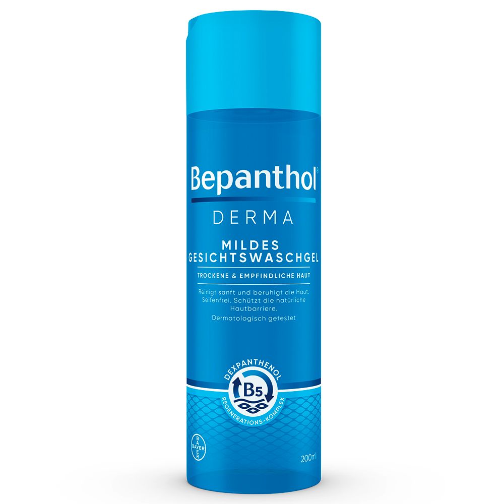 Bepanthol® DERMA Mildes Gesichtswaschgel, mildes Gesichtswaschgel für empfindliche und trockene Haut, dermatologisch getesteter Feuchtigkeitsspender mit Dexpanthenol