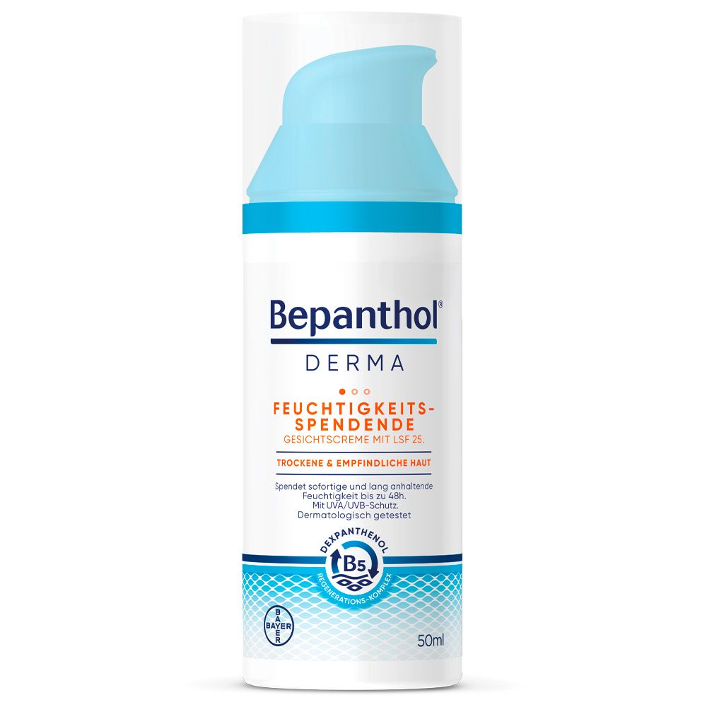 Bepanthol® DERMA Feuchtigkeitsspendende Gesichtscreme mit LSF 25, Gesichtspflege für empfindliche und trockene Haut, dermatologisch getestete Feuchtigkeitscreme mit Dexpanthenol