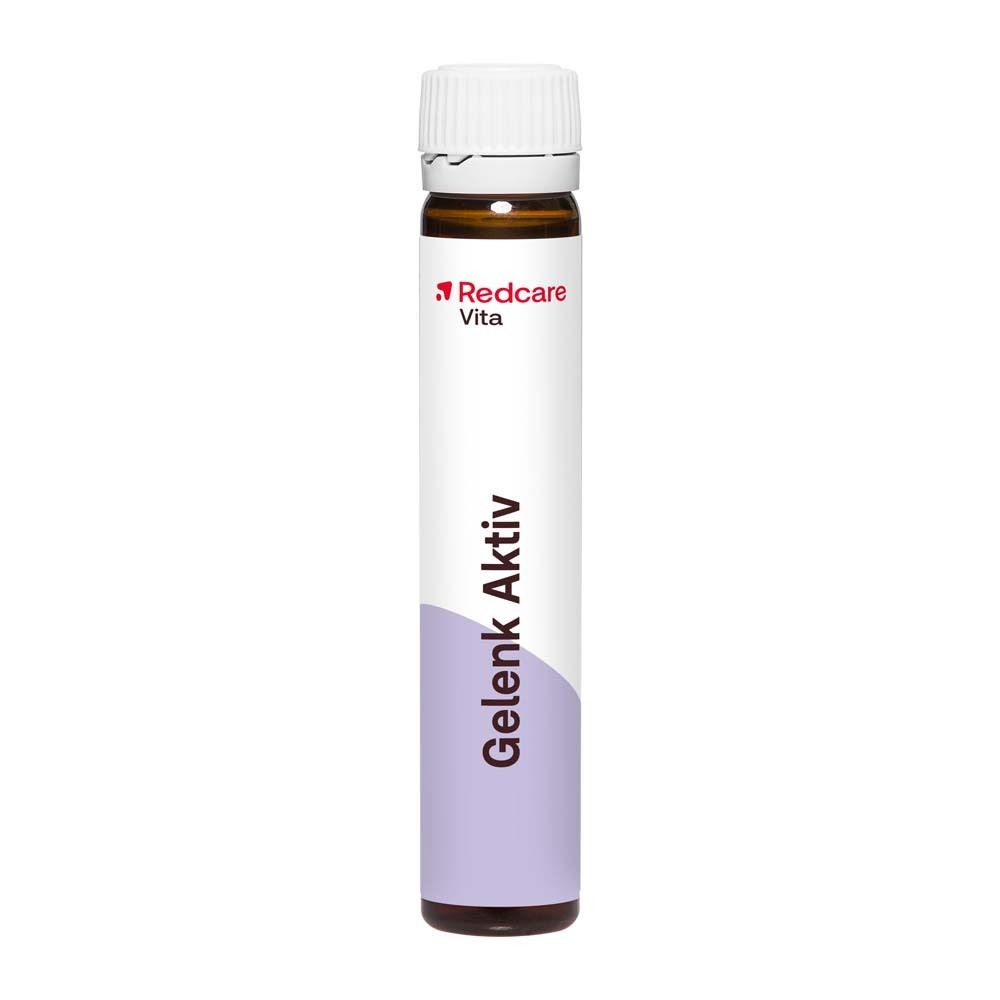 Une ampoule buvable de Redcare Vita Gelenk Aktiv avec bouchon à vis.