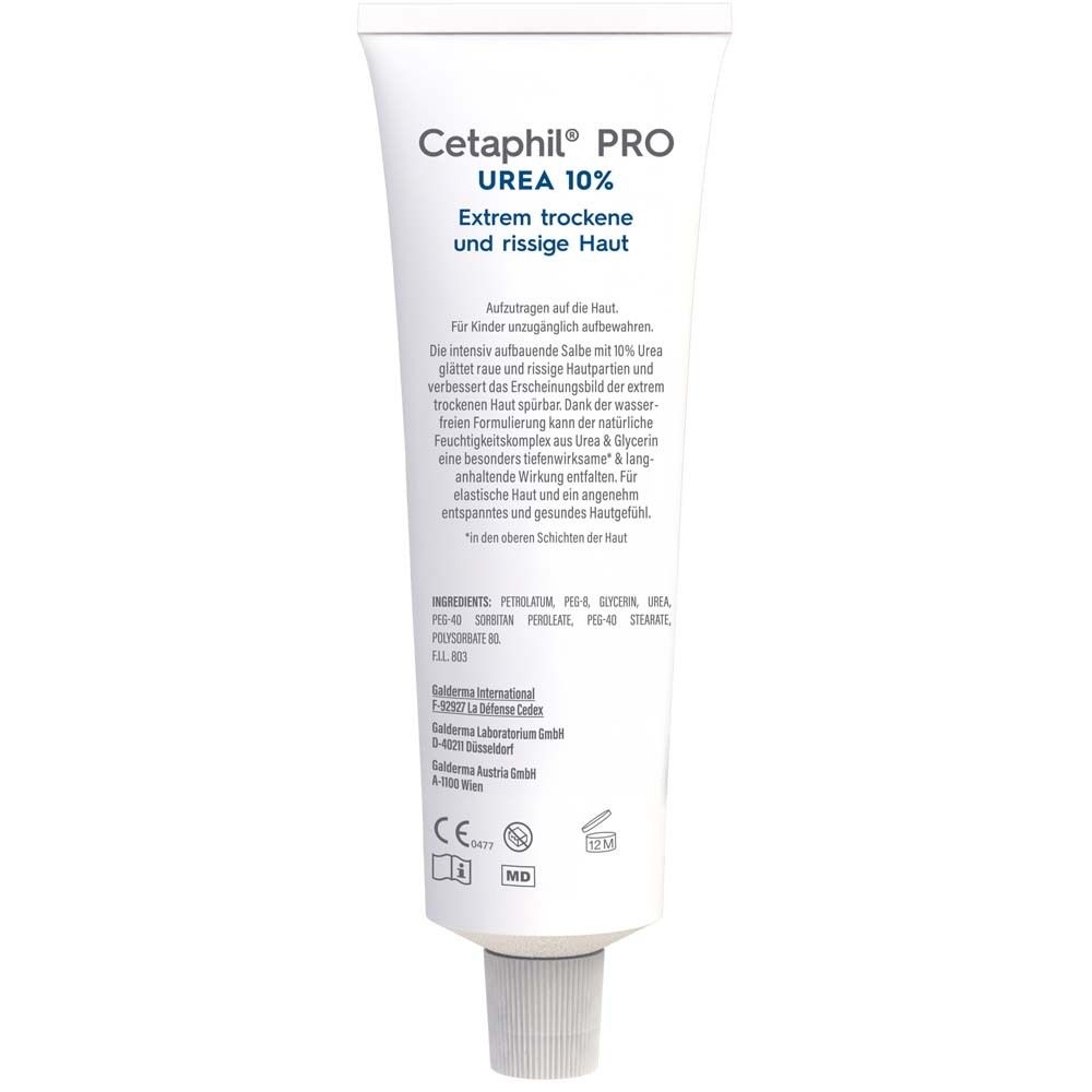 Dos du tube. Cetaphil Pro Urea 10% Crème pieds. Ingrédients et autres informations.