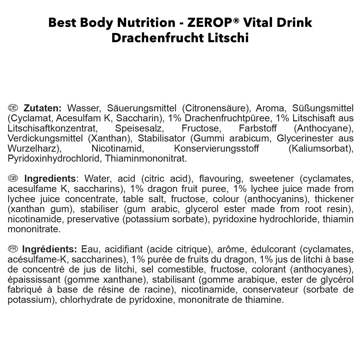 BEST BODY NUTRITION BOISSON VITALE ZEROP® FRUIT DU DRAGON-LITCHI