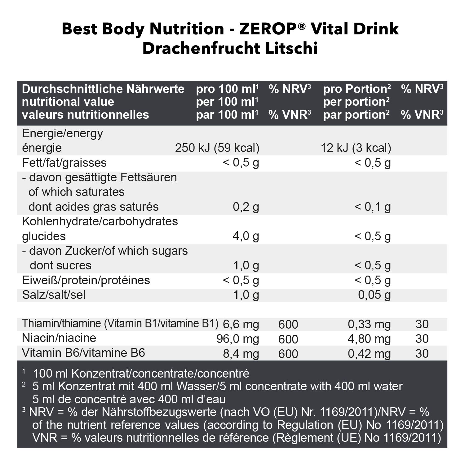 BEST BODY NUTRITION BOISSON VITALE ZEROP® FRUIT DU DRAGON-LITCHI