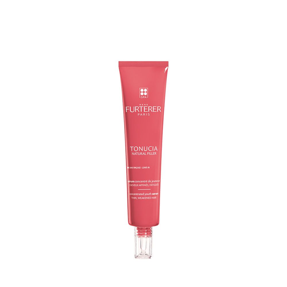 Rote Tube mit Produkt. Aufschrift: TONUCIA NATURAL FILLER. Klare Spitze.
