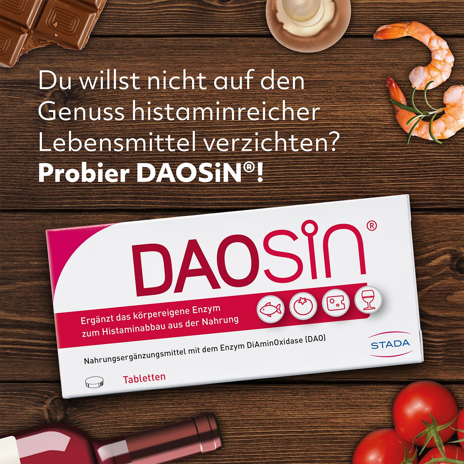 DAOSiN® Tabletten zur Ergänzung des körpereigenen DAO-Enzyms zum Histaminabbau aus der Nahrung