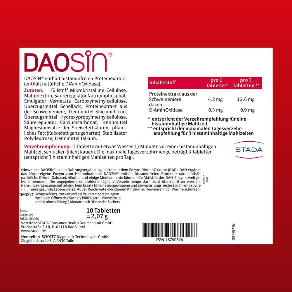 DAOSiN® Tabletten zur Ergänzung des körpereigenen DAO-Enzyms zum Histaminabbau aus der Nahrung