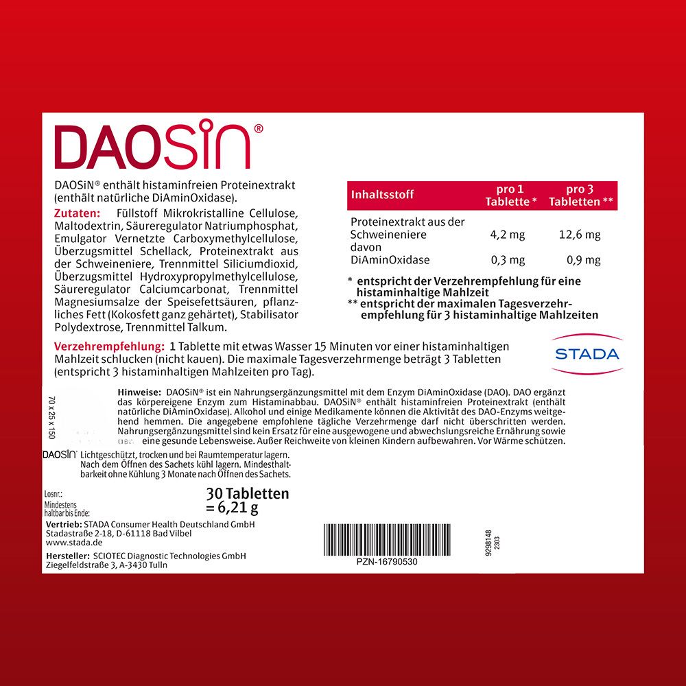 DAOSiN® Tabletten zur Ergänzung des körpereigenen DAO-Enzyms zum Histaminabbau aus der Nahrung