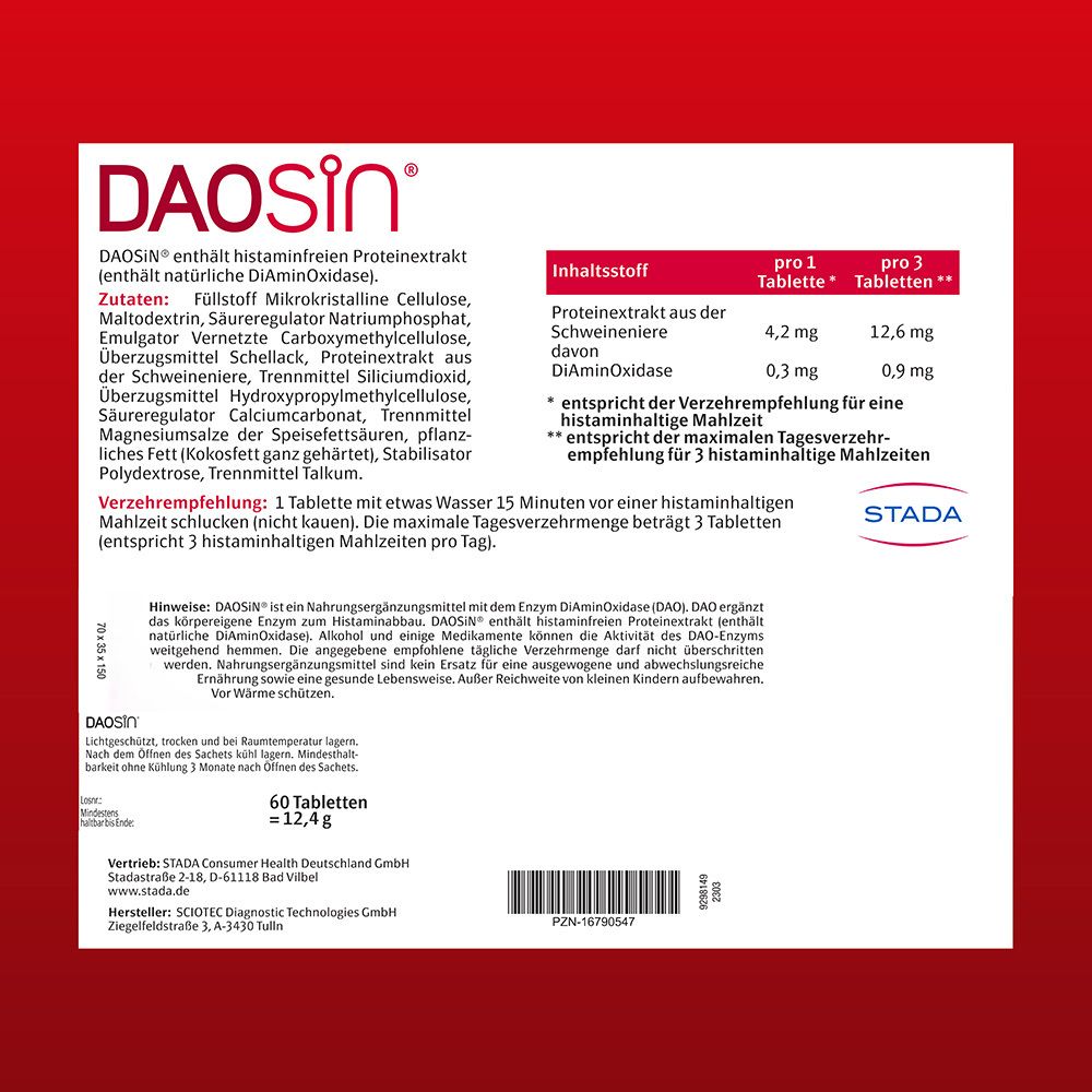 DAOSiN® Tabletten zur Ergänzung des körpereigenen DAO-Enzyms zum Histaminabbau aus der Nahrung