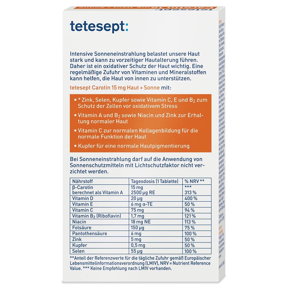 tetesept® Carotin 15 mg + Haut + Sonne