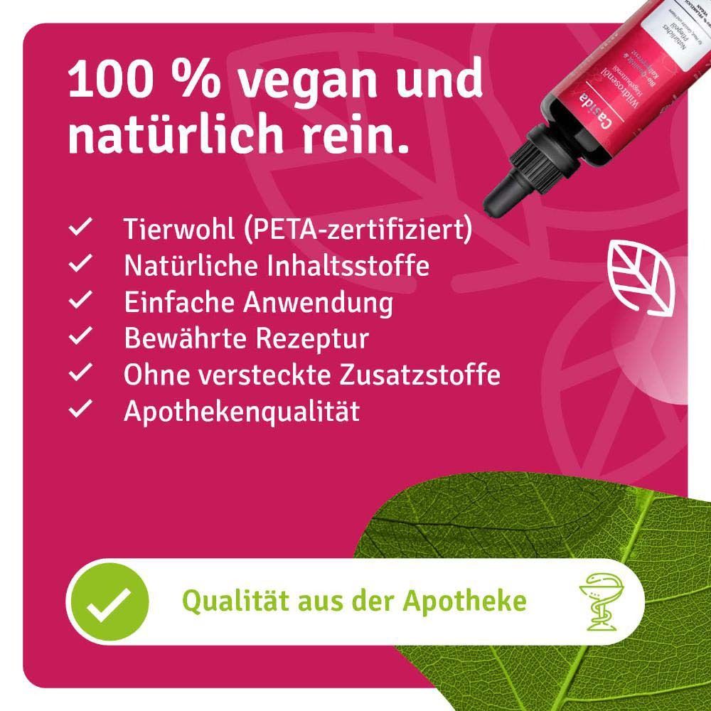 Texte sur fond rose. 100% végétalien et naturellement pur. Certifié PETA. Qualité pharmacie. Qualité de la pharmacie.