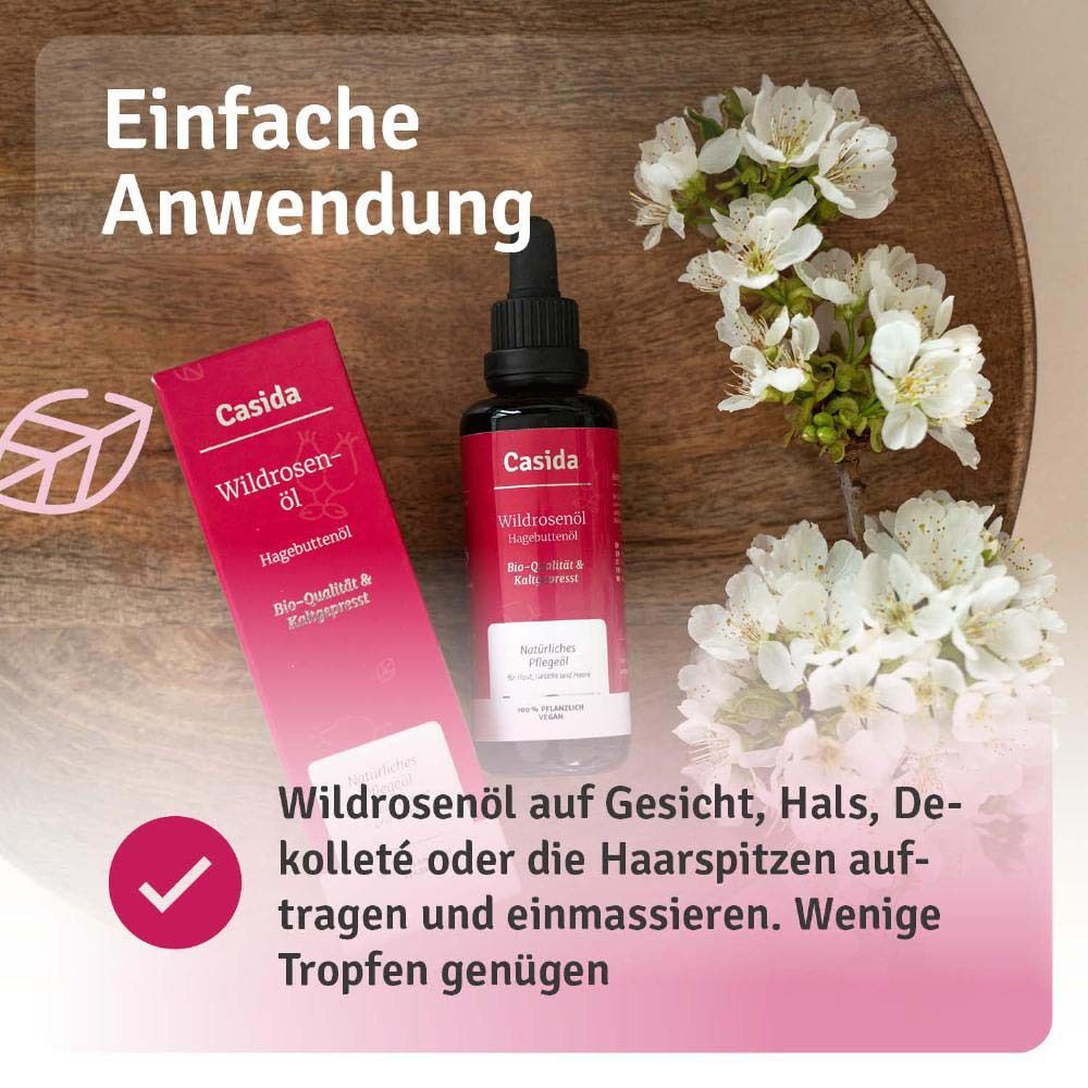 Conseils d'utilisation. Appliquer l'huile de rose musquée sur le visage, le cou, le décolleté ou les pointes des cheveux. Quelques gouttes suffisent.